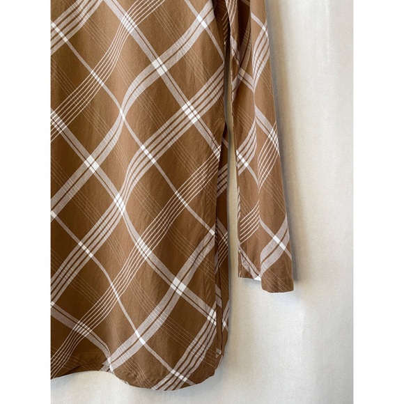 Uniqlo Brown/White Plaid Side Slit Blouse - Picture 4 of 7